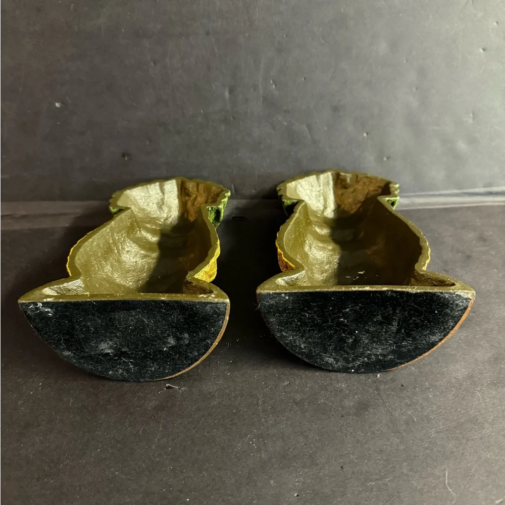 Vintage Heavy cast iron Pineapple yellow and green bookends